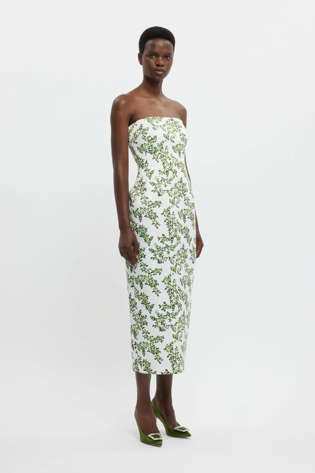 Women Emilia Wickstead Leila Dress In Blue Roses on White Taffeta Faille Dresses