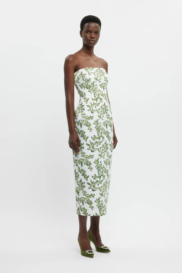Women Emilia Wickstead Leila Dress In Blue Roses on White Taffeta Faille Dresses