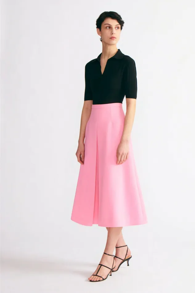 Women Emilia Wickstead Sato ALine Inverted Pleat Skirt Pink Double Crepe Skirts