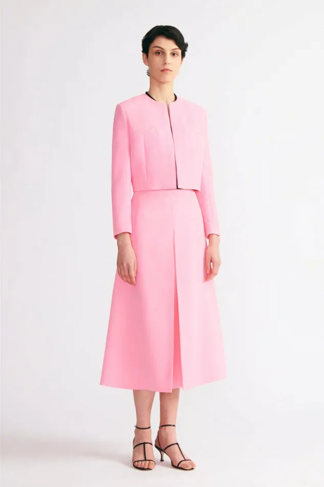 Women Emilia Wickstead Sato ALine Inverted Pleat Skirt Pink Double Crepe Skirts Women Emilia Wickstead Sato ALine Inverted Pleat Skirt Pink Double Crepe Skirts