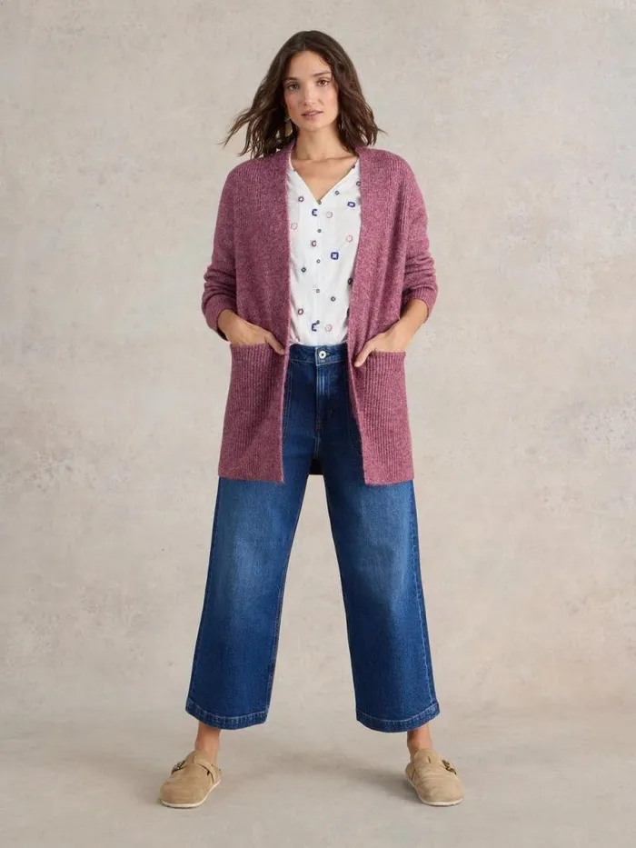 Women ERIN LONGLINE CARDI Dk Plum White Stuff Knitwear