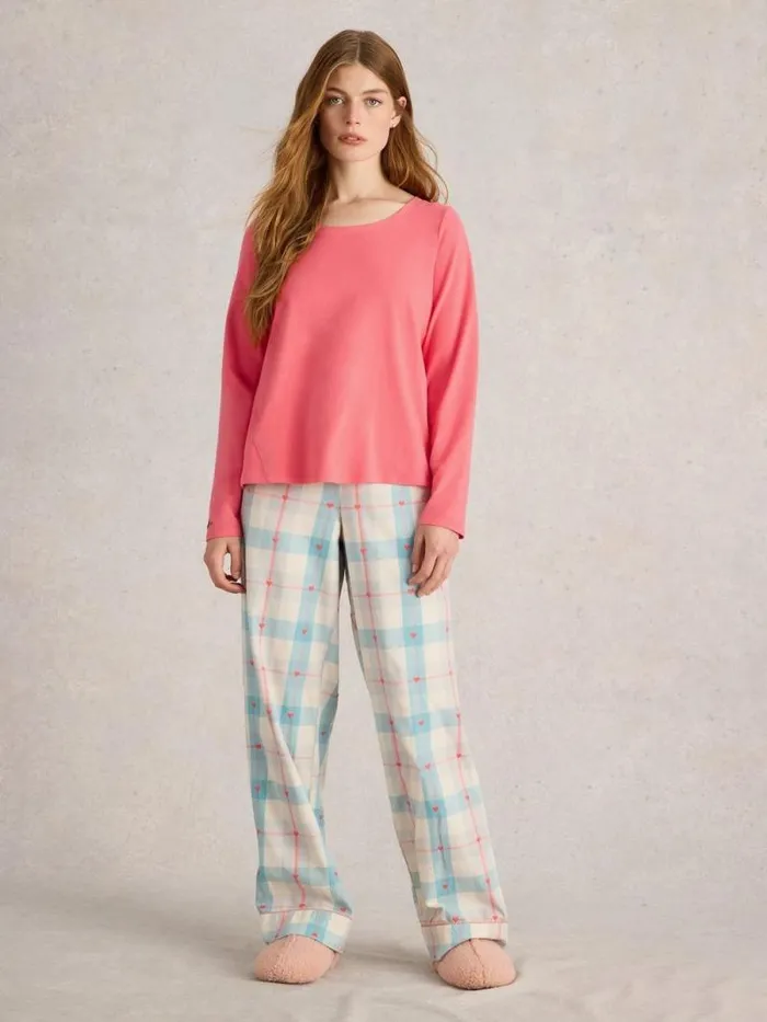 Women Eva Jersey PJ Top Bright Pink White Stuff Nightwear