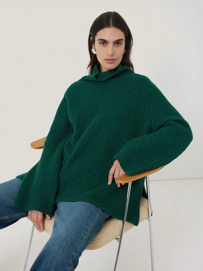 Women Faroe Fishermans Rib Jumper Green Jigsaw Knitwear and Cashmere