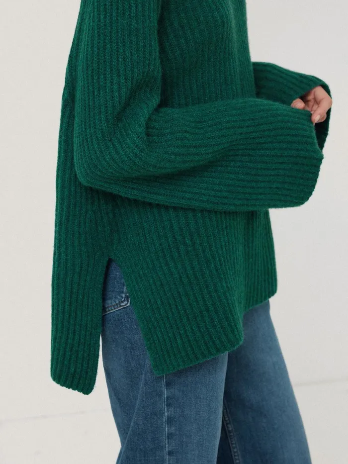 Women Faroe Fishermans Rib Jumper Green Jigsaw Knitwear and Cashmere