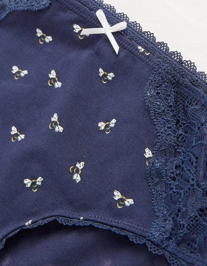 Women FatFace Buy 2 Get 1 Free Underwear Bee Print Mini Knickers Navy