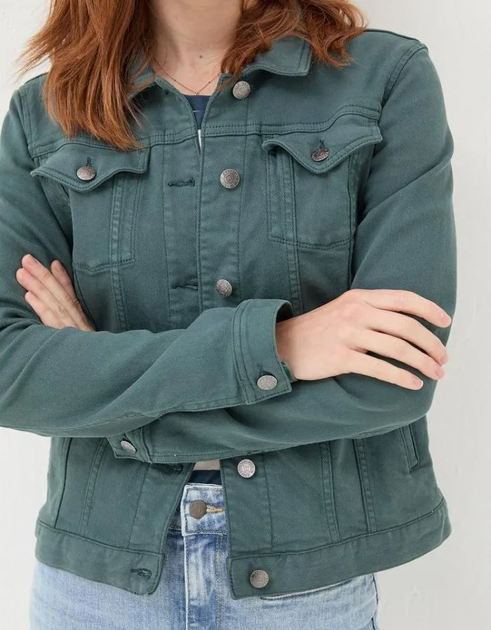 Women FatFace Coats and Jackets Tasha Denim Jacket Teal Green