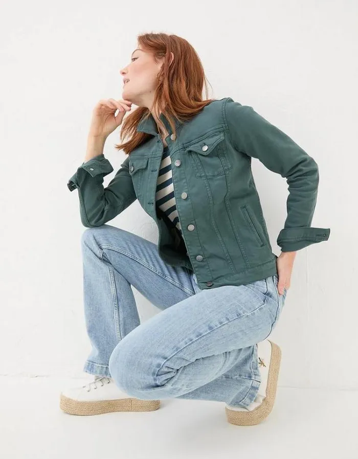 Women FatFace Coats and Jackets Tasha Denim Jacket Teal Green
