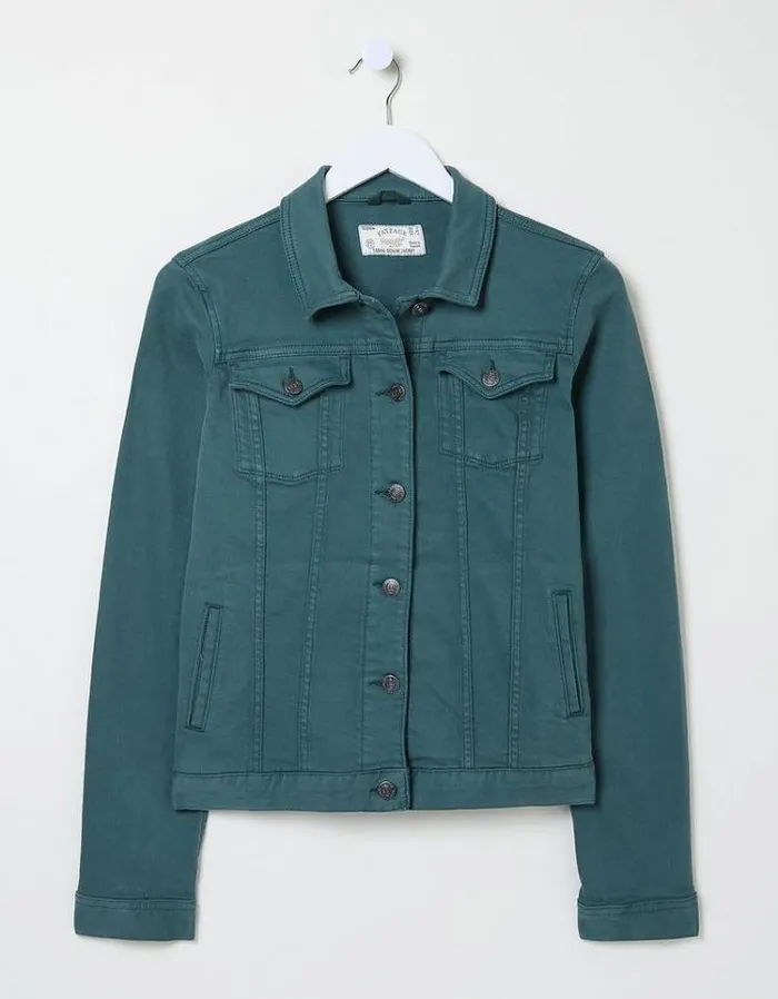 Women FatFace Coats and Jackets Tasha Denim Jacket Teal Green