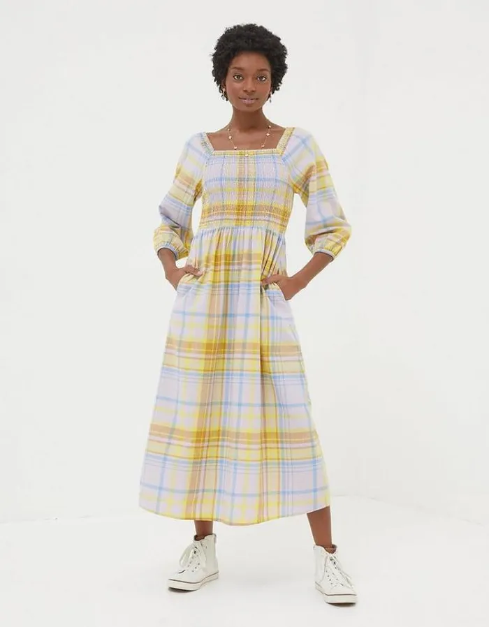 Women FatFace Dresses Adele Check Midi Dress Multi