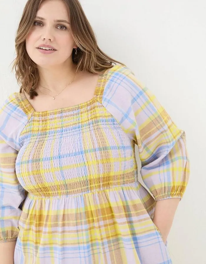 Women FatFace Dresses Adele Check Midi Dress Multi