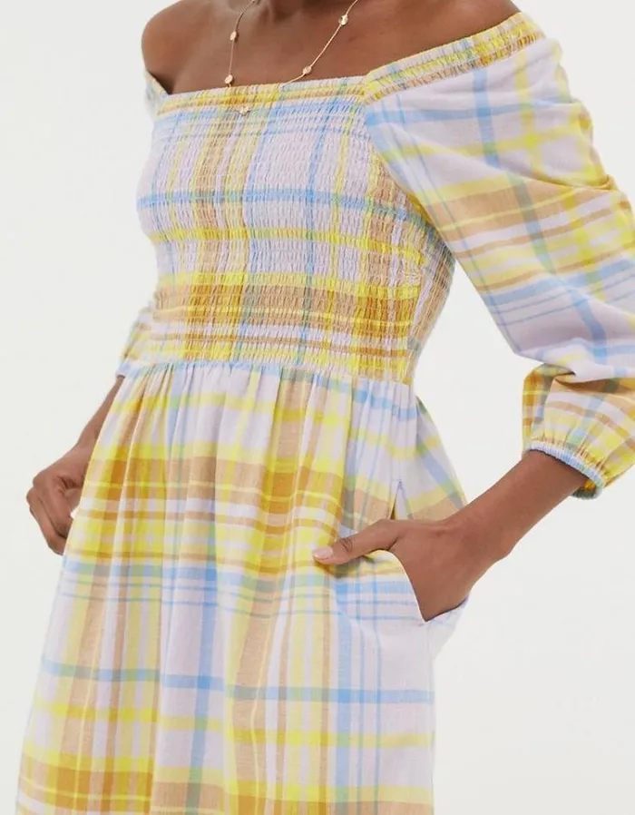Women FatFace Dresses Adele Check Midi Dress Multi