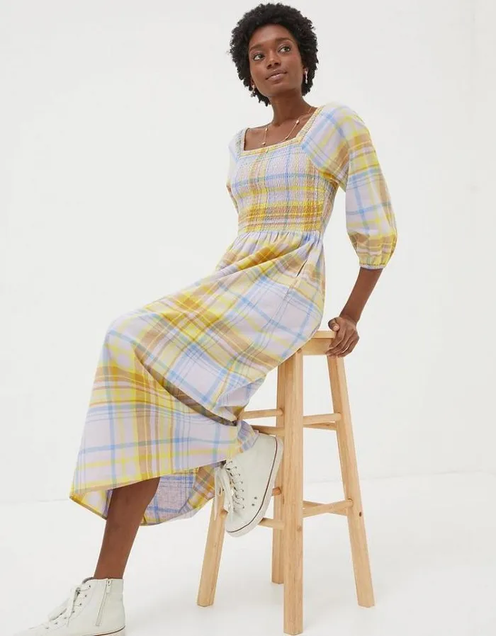 Women FatFace Dresses Adele Check Midi Dress Multi