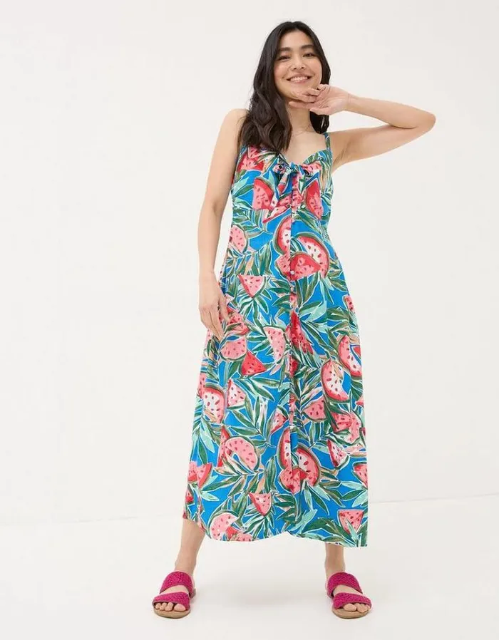 Women FatFace Dresses Phoebe Watermelons Midi Dress Bright Blue
