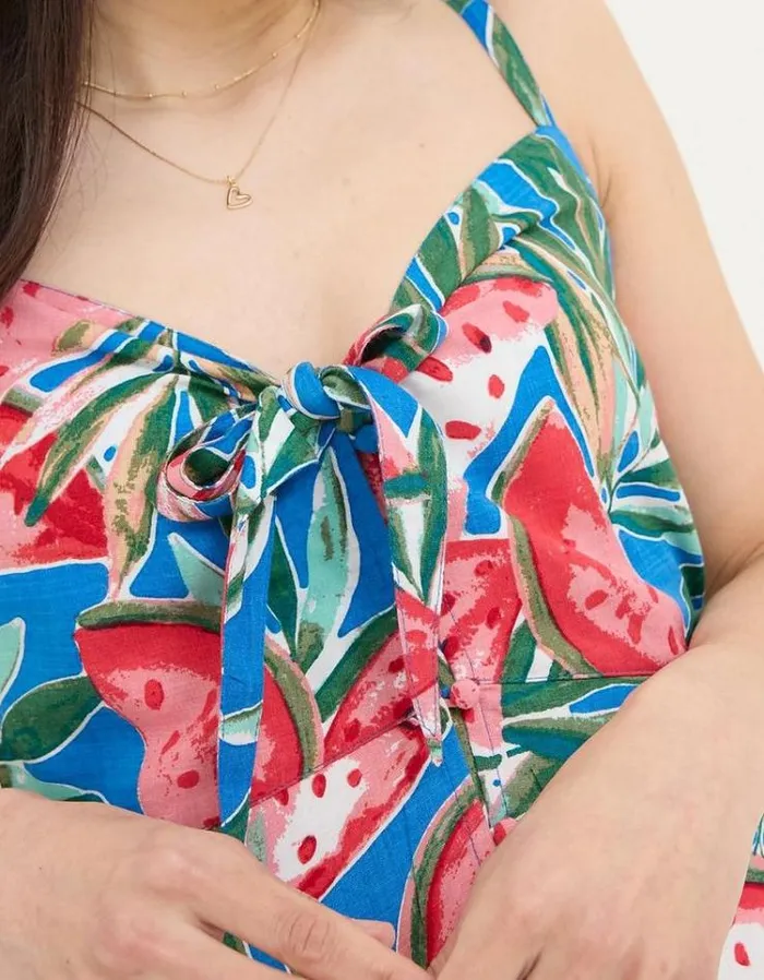 Women FatFace Dresses Phoebe Watermelons Midi Dress Bright Blue