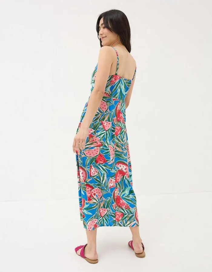 Women FatFace Dresses Phoebe Watermelons Midi Dress Bright Blue