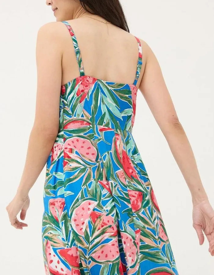 Women FatFace Dresses Phoebe Watermelons Midi Dress Bright Blue