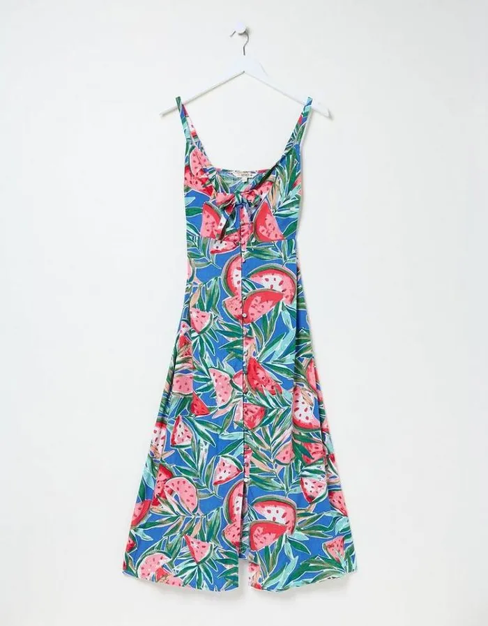 Women FatFace Dresses Phoebe Watermelons Midi Dress Bright Blue
