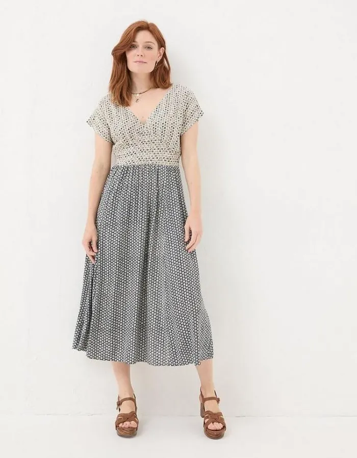 Women FatFace Dresses Rae Star Geo Midi Dress Black