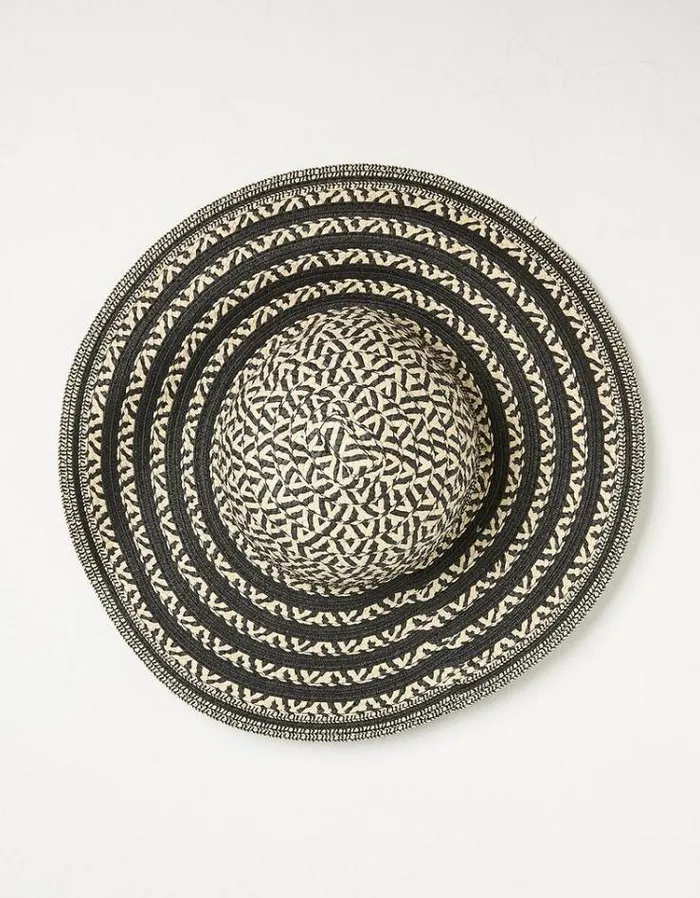 Women FatFace Hats Geo Floppy Straw Hat Black