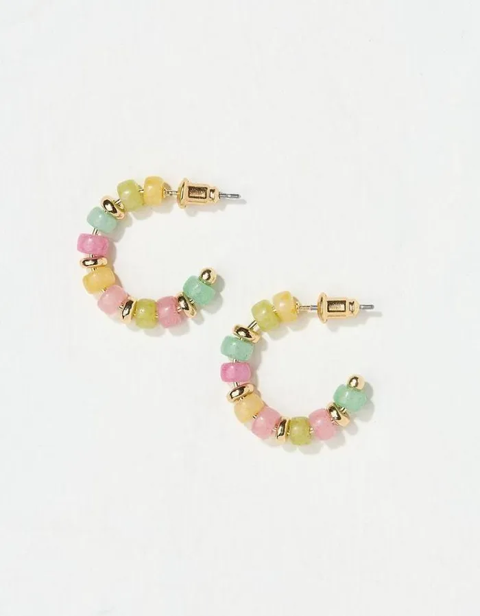 Women FatFace Jewelry Beaded Hoops Bright Green