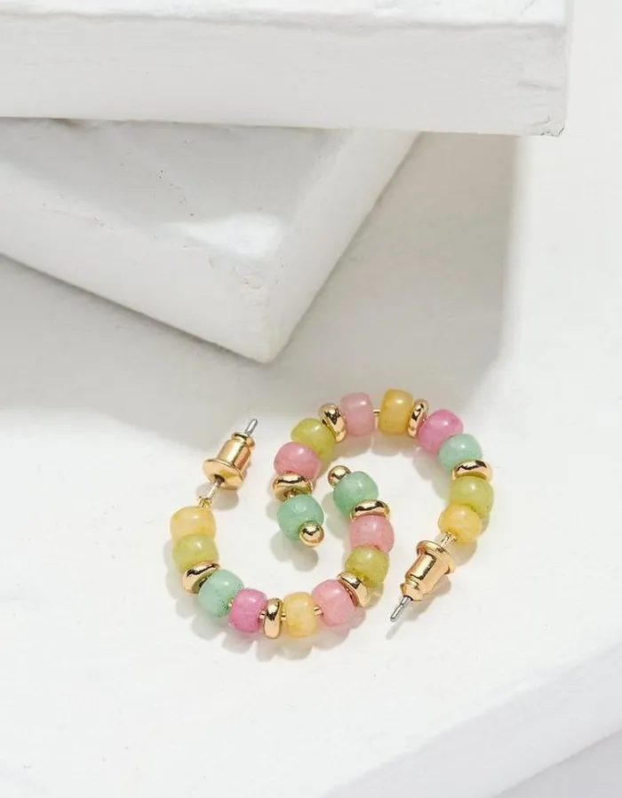 Women FatFace Jewelry Beaded Hoops Bright Green