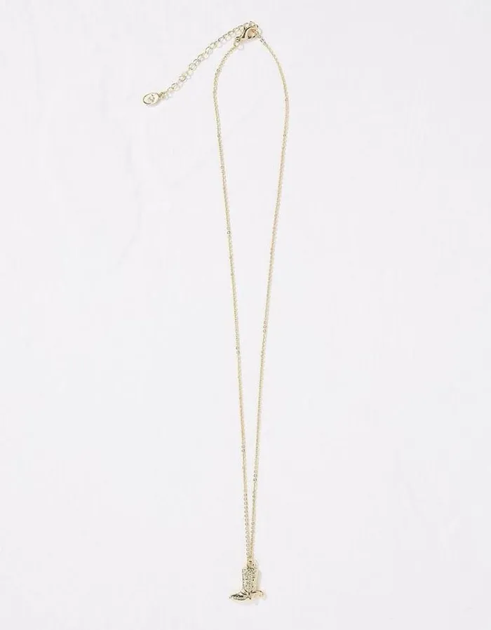 Women FatFace Jewelry Cowboy Boot Necklace Gold