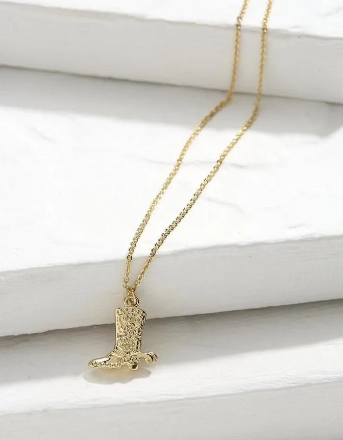 Women FatFace Jewelry Cowboy Boot Necklace Gold