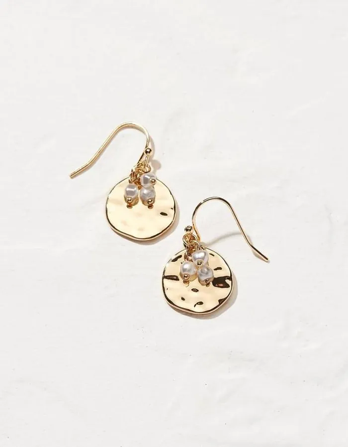 Women FatFace Jewelry Pearl And Disc Earrings Gold