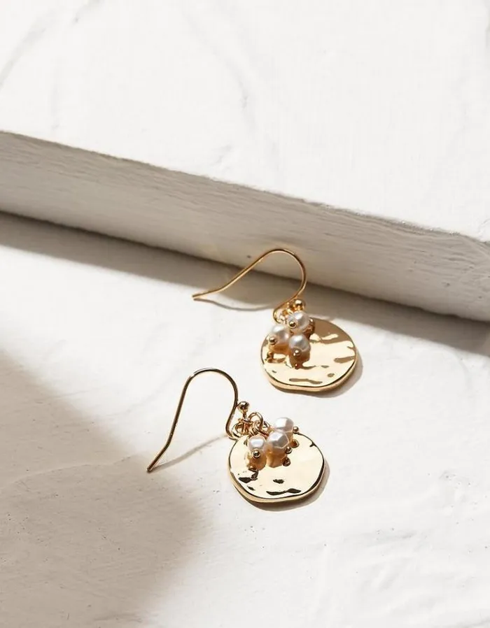 Women FatFace Jewelry Pearl And Disc Earrings Gold