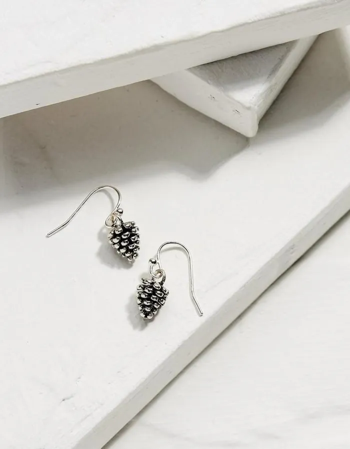 Women FatFace Jewelry Pinecone Earrings Silver