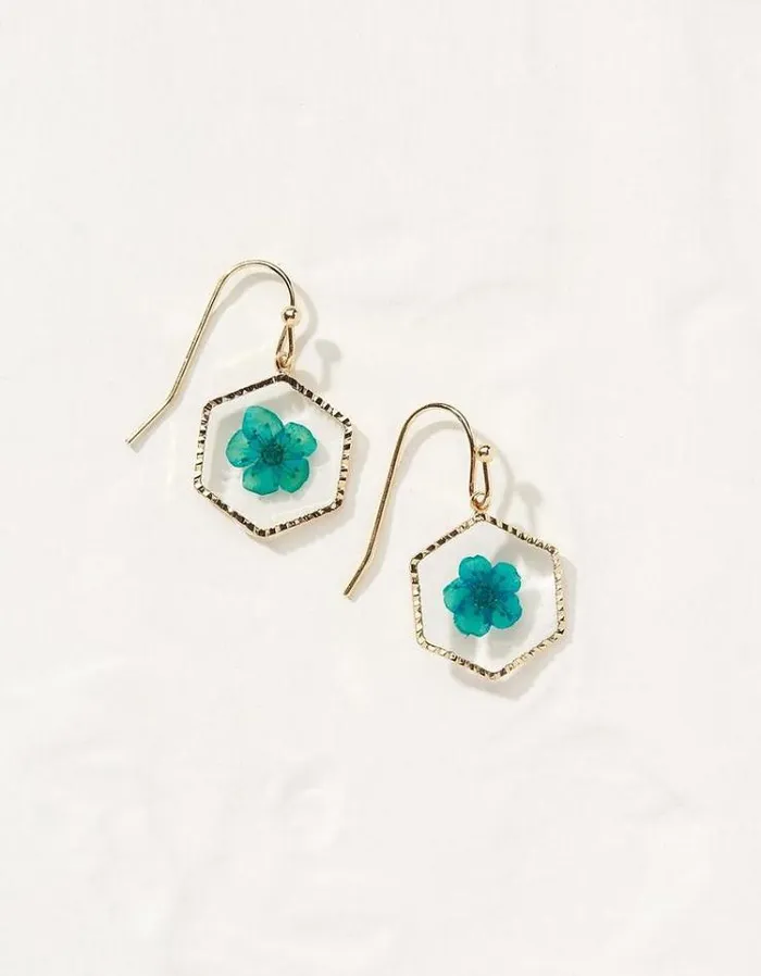 Women FatFace Jewelry Pressed Flower Earrings Green