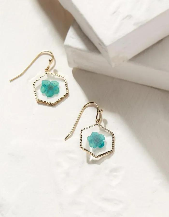 Women FatFace Jewelry Pressed Flower Earrings Green