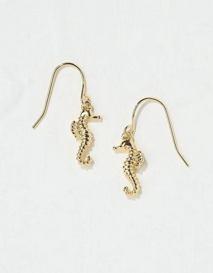 Women FatFace Jewelry Seahorse Drop Earrings Gold