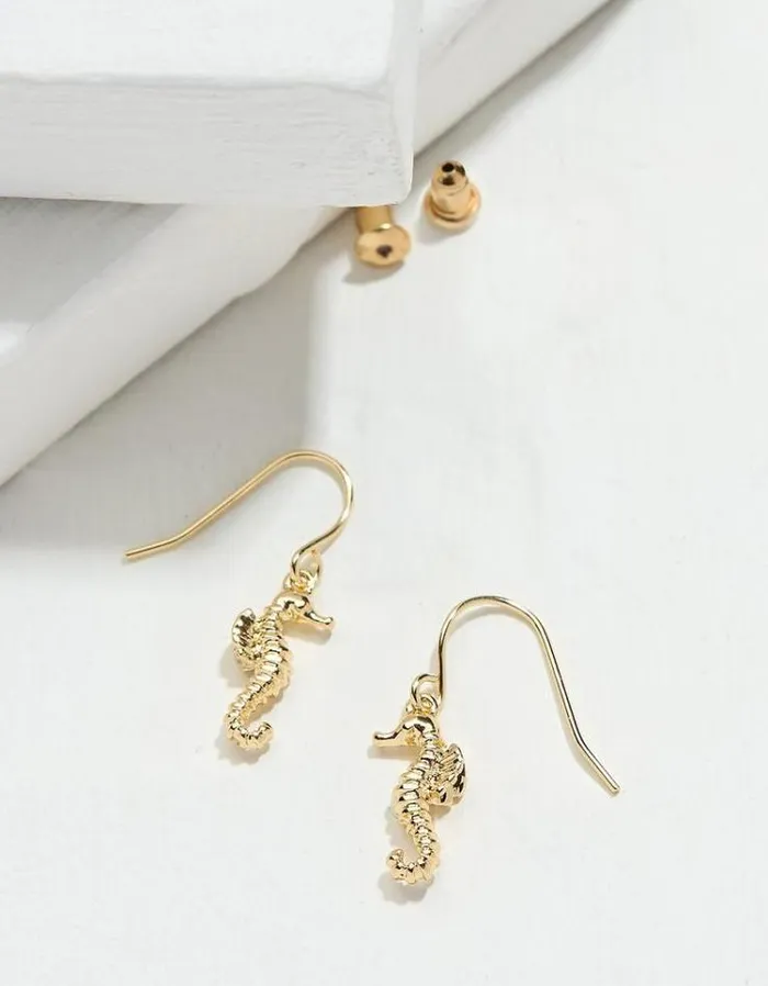 Women FatFace Jewelry Seahorse Drop Earrings Gold