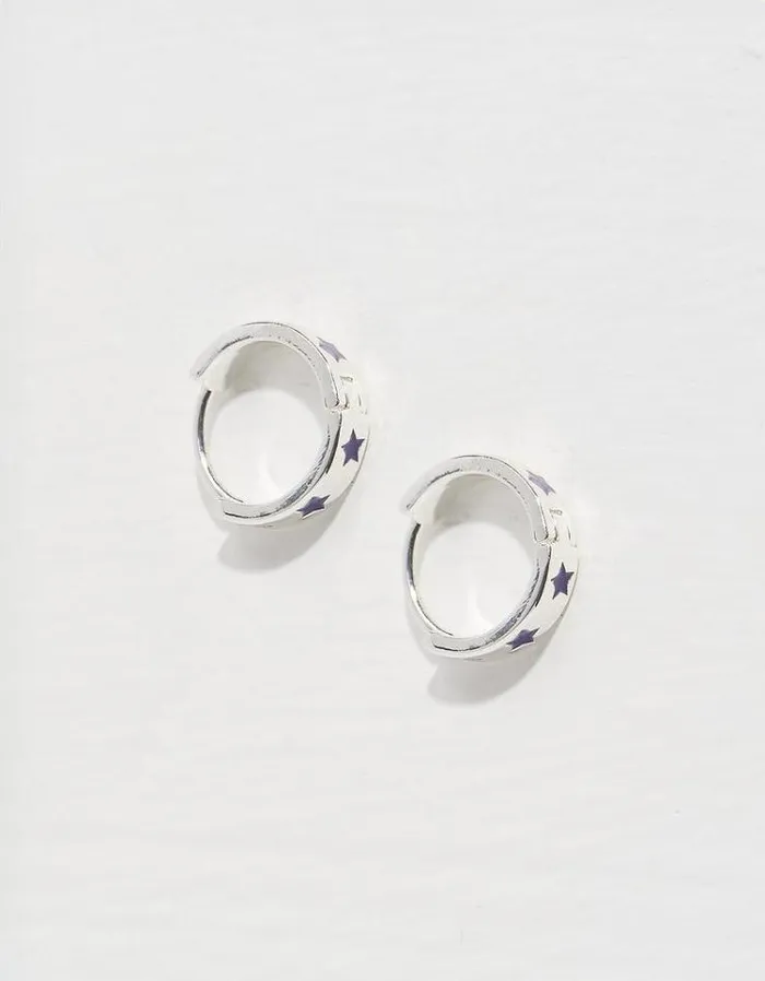 Women FatFace Jewelry Star Enamel Hoop Earrings Purple