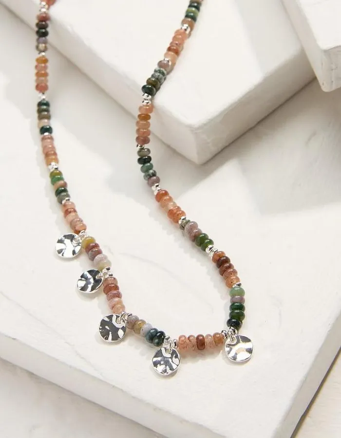 Women FatFace Jewelry Stone And Charm Necklace Multi