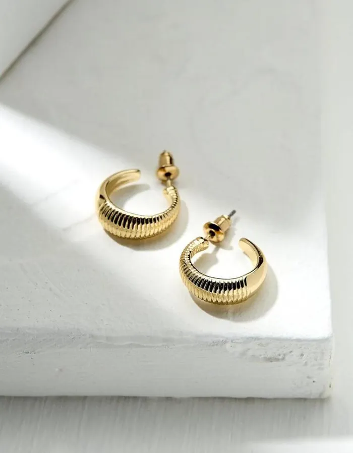 Women FatFace Jewelry Textured Hoops Gold