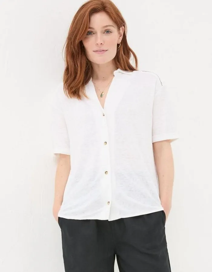 Women FatFace Linen Edit Linen Shirt White