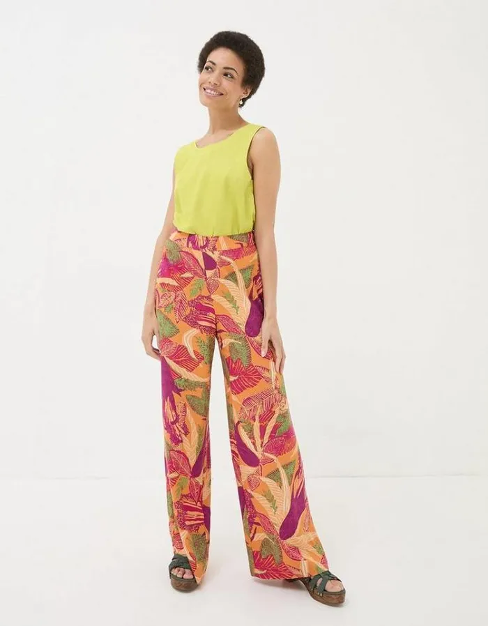 Women FatFace Pants and Leggings Falon Tropical Floral Wide Leg Pants Light Orange