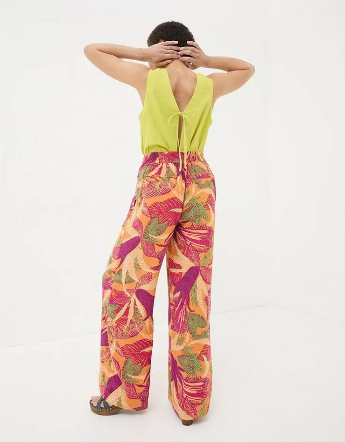 Women FatFace Pants and Leggings Falon Tropical Floral Wide Leg Pants Light Orange
