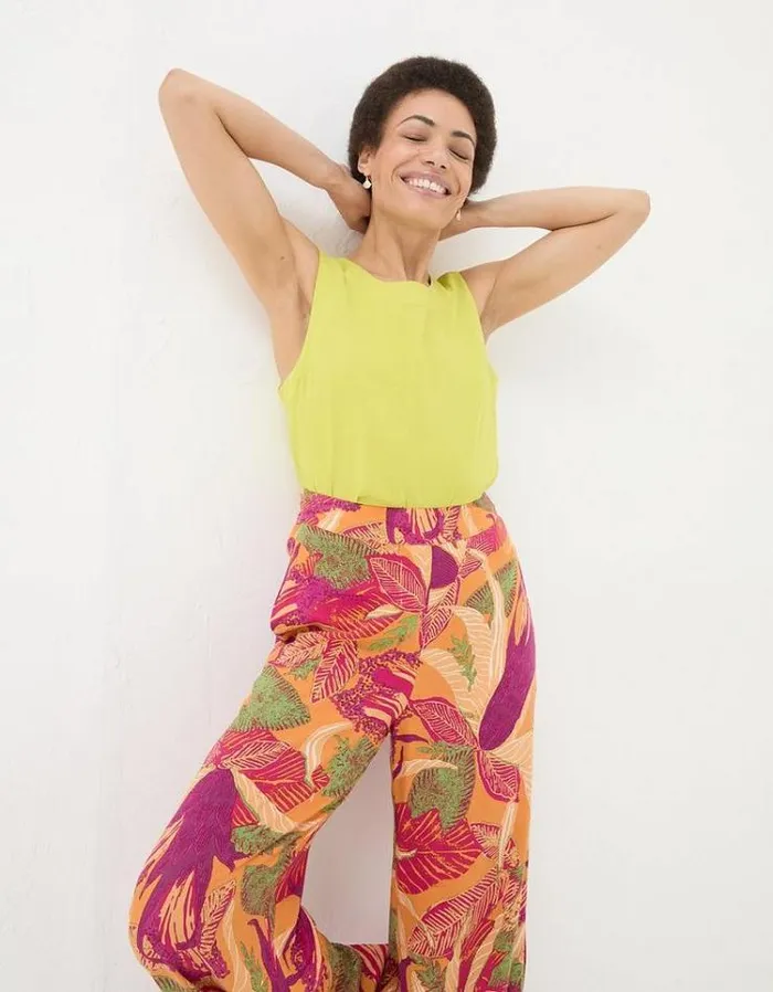 Women FatFace Pants and Leggings Falon Tropical Floral Wide Leg Pants Light Orange