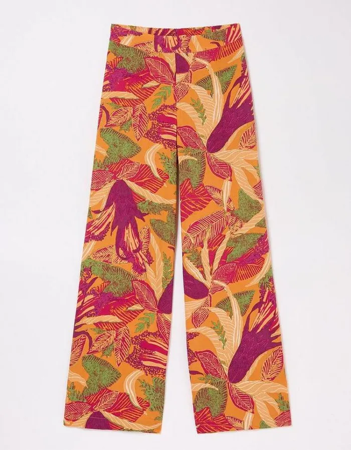 Women FatFace Pants and Leggings Falon Tropical Floral Wide Leg Pants Light Orange