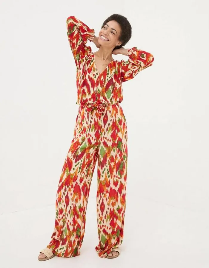 Women FatFace Pants and Leggings Ines Paradise Ikat Wide Leg Pants Multi