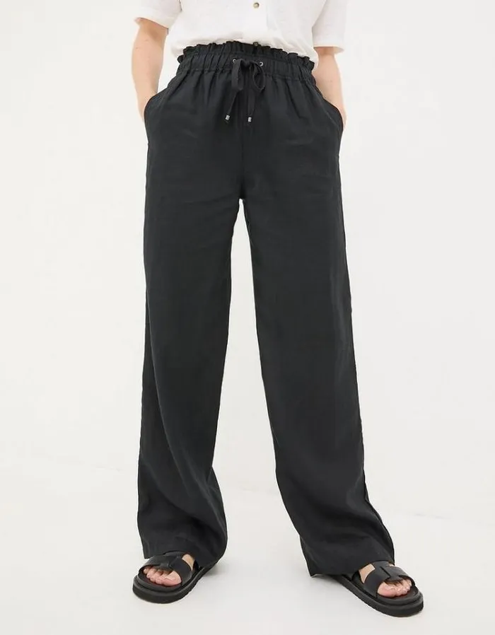 Women FatFace Pants and Leggings Iva Wide Leg Linen Pants Black