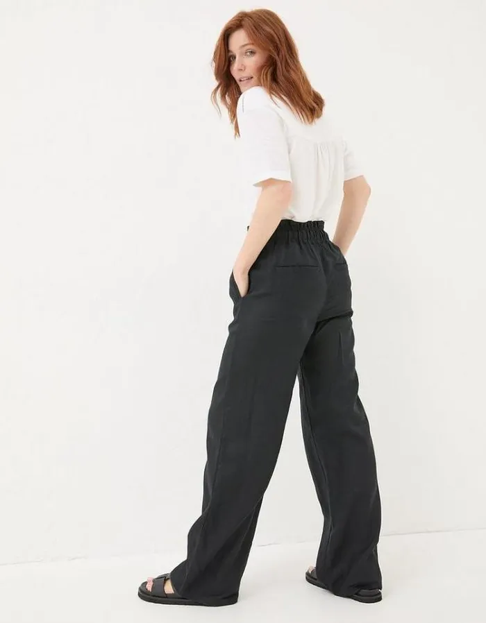 Women FatFace Pants and Leggings Iva Wide Leg Linen Pants Black
