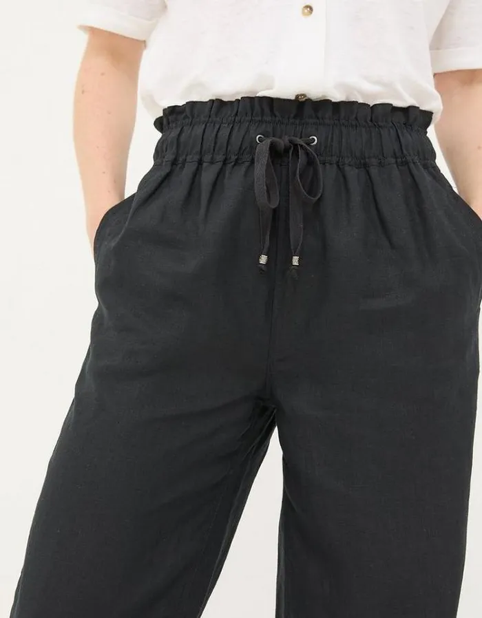 Women FatFace Pants and Leggings Iva Wide Leg Linen Pants Black
