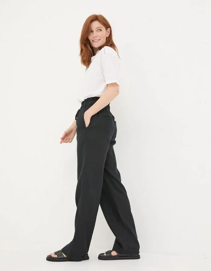 Women FatFace Pants and Leggings Iva Wide Leg Linen Pants Black