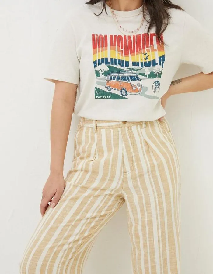 Women FatFace Pants and Leggings Pendeen Linen Blend Stripe Pants Natural