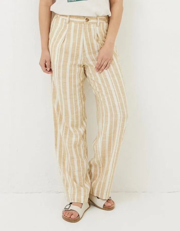 Women FatFace Pants and Leggings Pendeen Linen Blend Stripe Pants Natural
