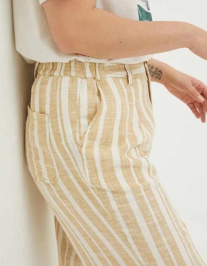 Women FatFace Pants and Leggings Pendeen Linen Blend Stripe Pants Natural